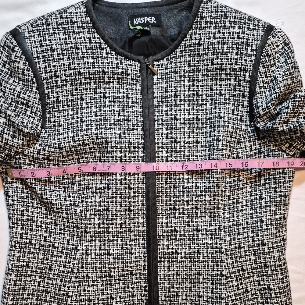 ​Kasper Black and White Tweed Zip Front Jacket Blazer Women’s Size 14 - Picture 4 of 8